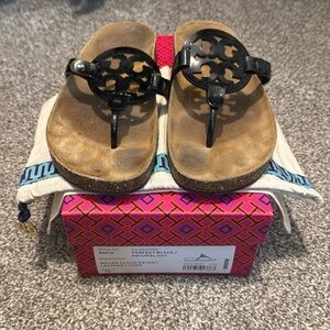 Tory Burch Miller Cloud Patent Leather Sandal Size 10 Black